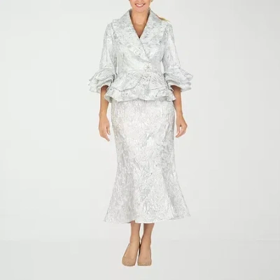 Giovanna Collection 2-pc. Brocade Skirt Suit In Silver