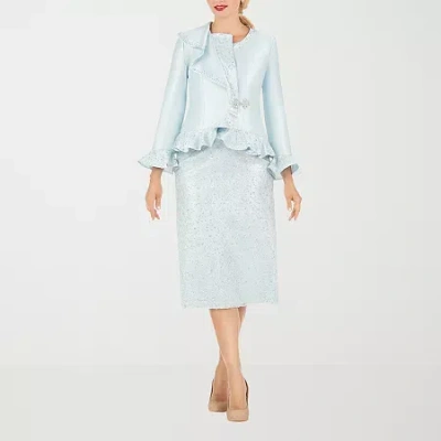 Giovanna Collection 2-pc. Skirt Suit In Blue