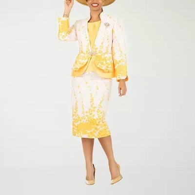 Giovanna Collection 3-pc. Floral Skirt Suit-plus In Yellow