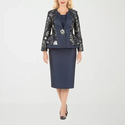 Giovanna Collection 3-pc. Brocade Skirt Suit In Blue