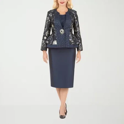 Giovanna Collection 3-pc. Brocade Skirt Suit-plus In Blue