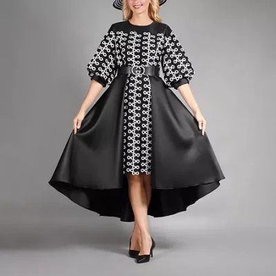 Giovanna Collection Womens Plus Elbow Sleeve High-low Circles A-line Dress In Black