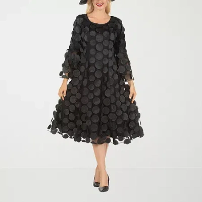 Giovanna Signature Womens 3/4 Sleeve Midi A-line Dress In Black