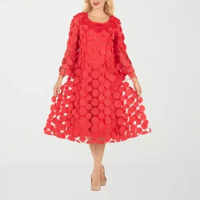 Giovanna Signature Womens 3/4 Sleeve Midi A-line Dress In Red