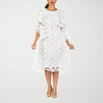 Giovanna Signature Womens 3/4 Sleeve Midi A-line Dress In White