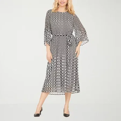 Giovanna Signature Womens 3/4 Sleeve Midi Chevron A-line Dress In Black