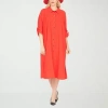Giovanna Signature Womens Easy-on + Easy-off 3/4 Sleeve Midi Shirt Dress In Red