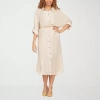 Giovanna Signature Womens Easy-on + Easy-off 3/4 Sleeve Midi Shirt Dress In Sand