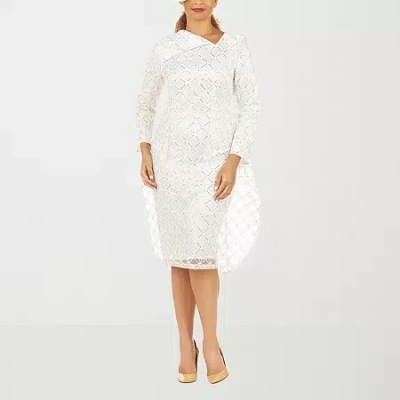 Giovanna Signature Womens Long Sleeve Diamond Sheath Dress In White