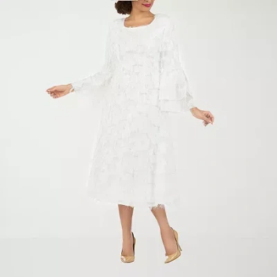 Giovanna Signature Womens Long Sleeve Midi A-line Dress In White