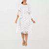 Giovanna Signature Womens Plus 3/4 Sleeve Midi A-line Dress In White