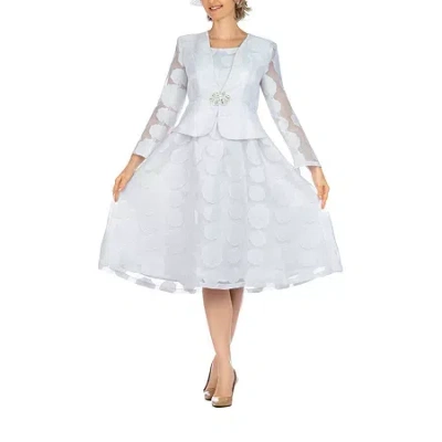 Giovanna Signature Womens Plus Embellished Floral Midi Jacket Dress In White