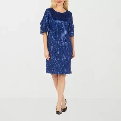 Giovanna Signature Womens Plus Short Sleeve Embellished Party Dress In Blue