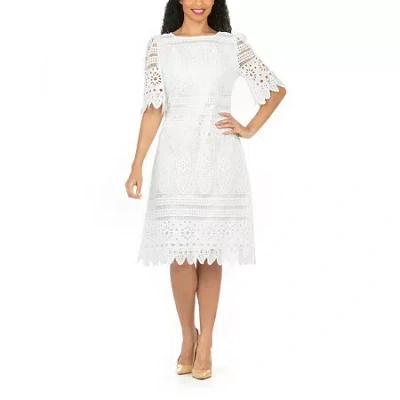 Giovanna Signature Womens Plus Short Sleeve Midi Shift Dress In White
