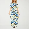 Giovanna Signature Womens Short Sleeve Abstract Maxi Dress In Blue