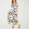 Giovanna Signature Womens Short Sleeve Abstract Maxi Dress In Blue