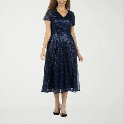 Giovanna Signature Womens Short Sleeve Midi A-line Dress In Blue