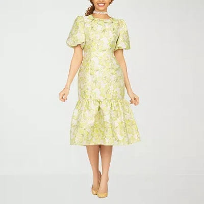 Giovanna Signature Womens Short Sleeve Midi Floral A-line Dress In Green