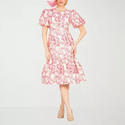 Giovanna Signature Womens Short Sleeve Midi Floral A-line Dress In Pink