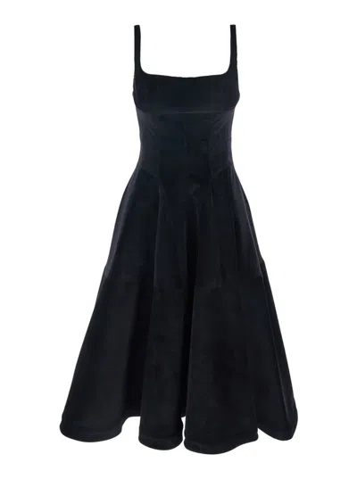 GIOVANNI BEDIN BLACK DRESS WITH SQUARE NECK AND VELVET EFFECT IN COTTON STRETCH WOMAN