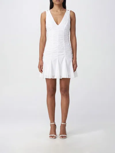 Giovanni Bedin A-line Ruched Cotton Mini Dress With V-neck And Off-shoulder Design In White