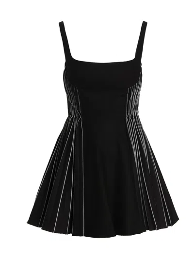GIOVANNI BEDIN BLACK CONTRAST PLEATED FLANNEL DRESS