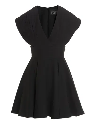 GIOVANNI BEDIN BLACK PLISSE DETAIL MINI DRESS