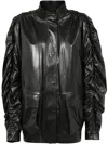 Giovanni Bedin Ruched Leather Jacket In Black