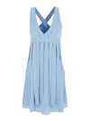 Giovanni Bedin Light Blue Sleeveless Midi Dress With V Neck And Pearl Embellishments In Silk Blend Woman In Blue