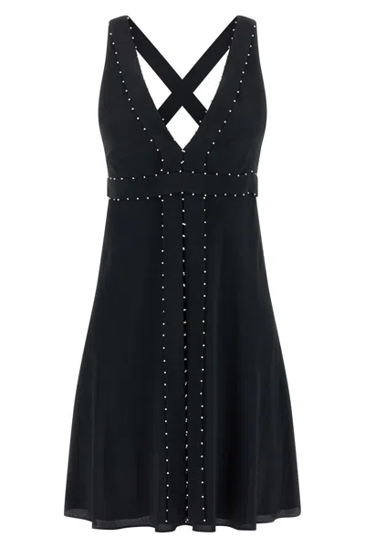 Giovanni Bedin Pearl-embellished V-neck Dress In Black