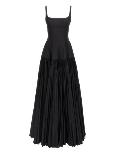 Giovanni Bedin Long Dress With Wide Pleated Skirt In Black