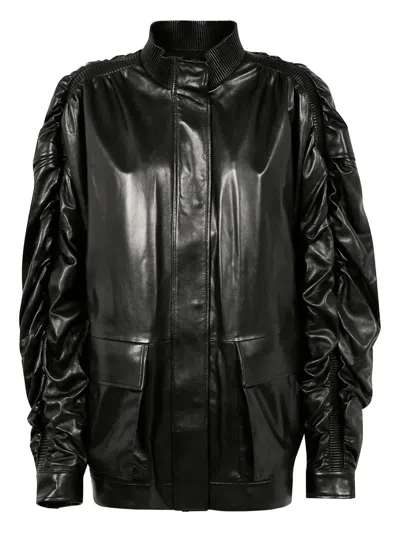 Giovanni Bedin Ruched Leather Jacket In Black