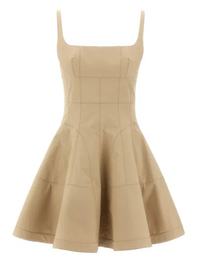 Giovanni Bedin Cotton Poplin Mini Dress With Pleated Hem In Brown