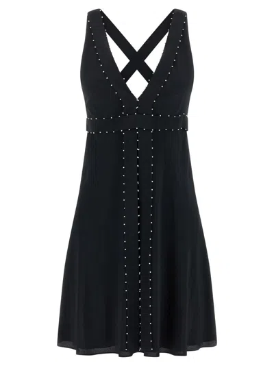 Giovanni Bedin Silk Blend Mini Dress With Pearl Appliqué In Black