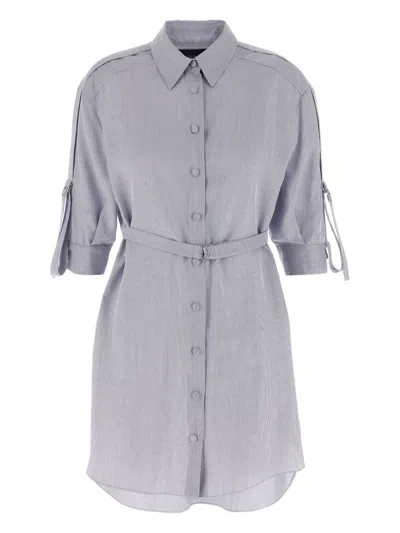 Giovanni Bedin Striped Belted Shirt Dress In Gray