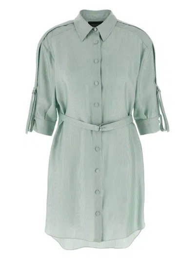 Giovanni Bedin Striped Belted Shirt Dress In Green