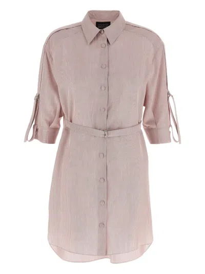 Giovanni Bedin Striped Belted Shirt Dress In Pink
