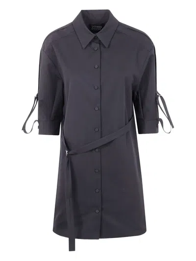 Giovanni Bedin Tie-cuff Cotton Mini Shirt Dress In Blue