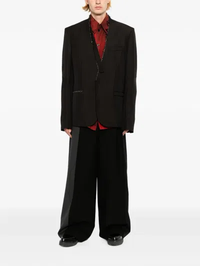Giovanni Cavagna Raw-edge Collarless Blazer In Black