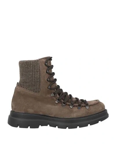 Giovanni Conti Man Ankle Boots Lead Size 9 Leather, Textile Fibers In Grey