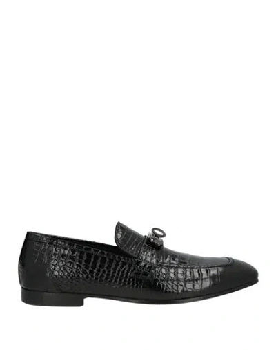 Giovanni Conti Man Loafers Black Size 9 Leather In Animal Print