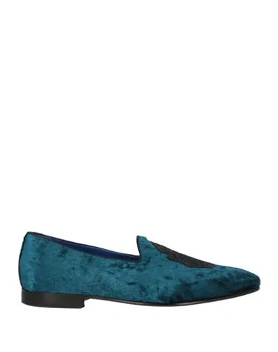 Giovanni Conti Man Loafers Deep Teal Size 9 Textile Fibers In Multi