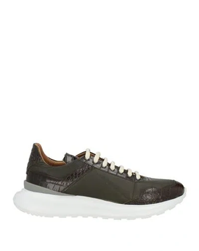 Giovanni Conti Man Sneakers Military Green Size 10 Leather In Gray