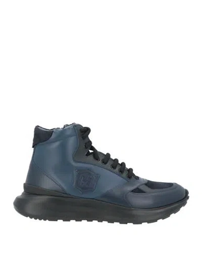 Giovanni Conti Man Sneakers Navy Size 9 Calfskin In Blue