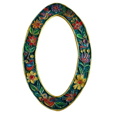 Pre-owned Giovanni De Simone De Simone Oval Mirror With Polychrome Ceramic Frame, Italy, 1950s In Black