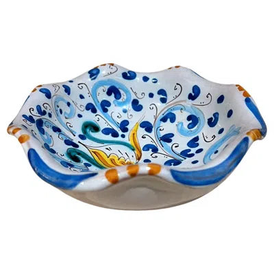 Pre-owned Giovanni Desimone 1960s Sicilian Hand Painted Blue Dish Art Pottery Caltagirone Italy