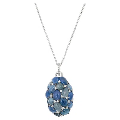 Pre-owned Giovanni Ferraris Diamond & Icy Blue Sapphire Pendant Necklace 18k White Gold