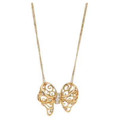 Pre-owned Giovanni Ferraris Filigree Bow Diamond Pendant Necklace 18k Yellow Gold 0.36ctw