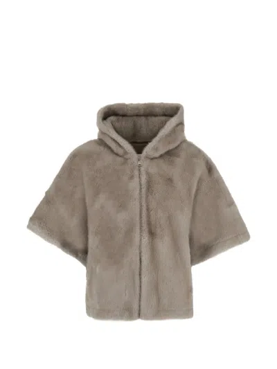 Giovanni Paris Alizee Faux-fur Hooded Poncho In Brown