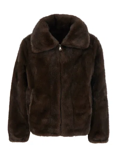 Giovanni Paris Zip-front Faux-fur Jacket In Brown